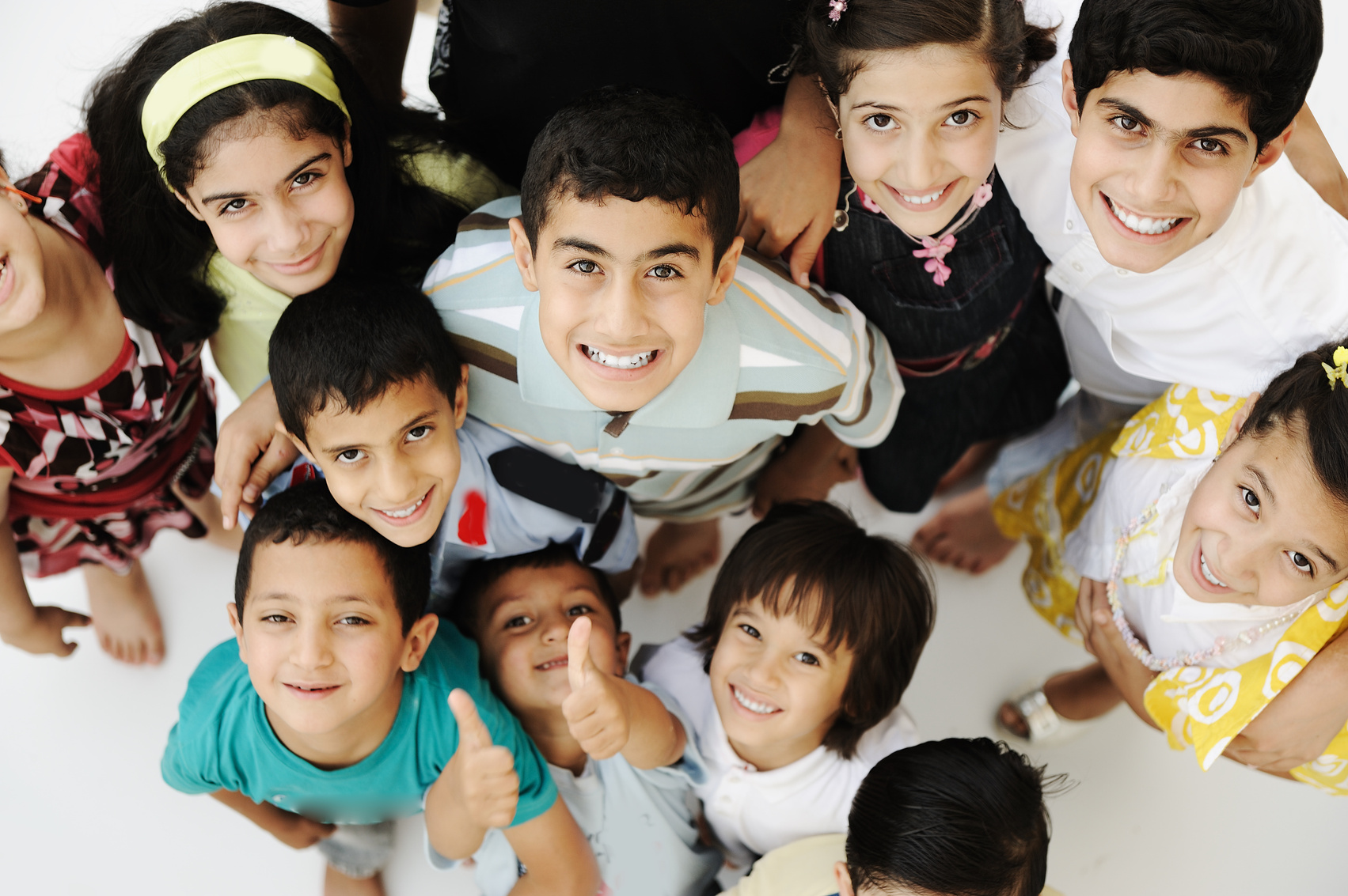 Large Group of Happy Children, Different Ages and Races, Crowd